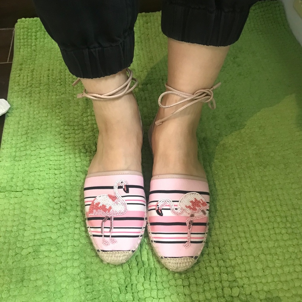 Red(V) Valentino Leather and bead-embellished striped flat